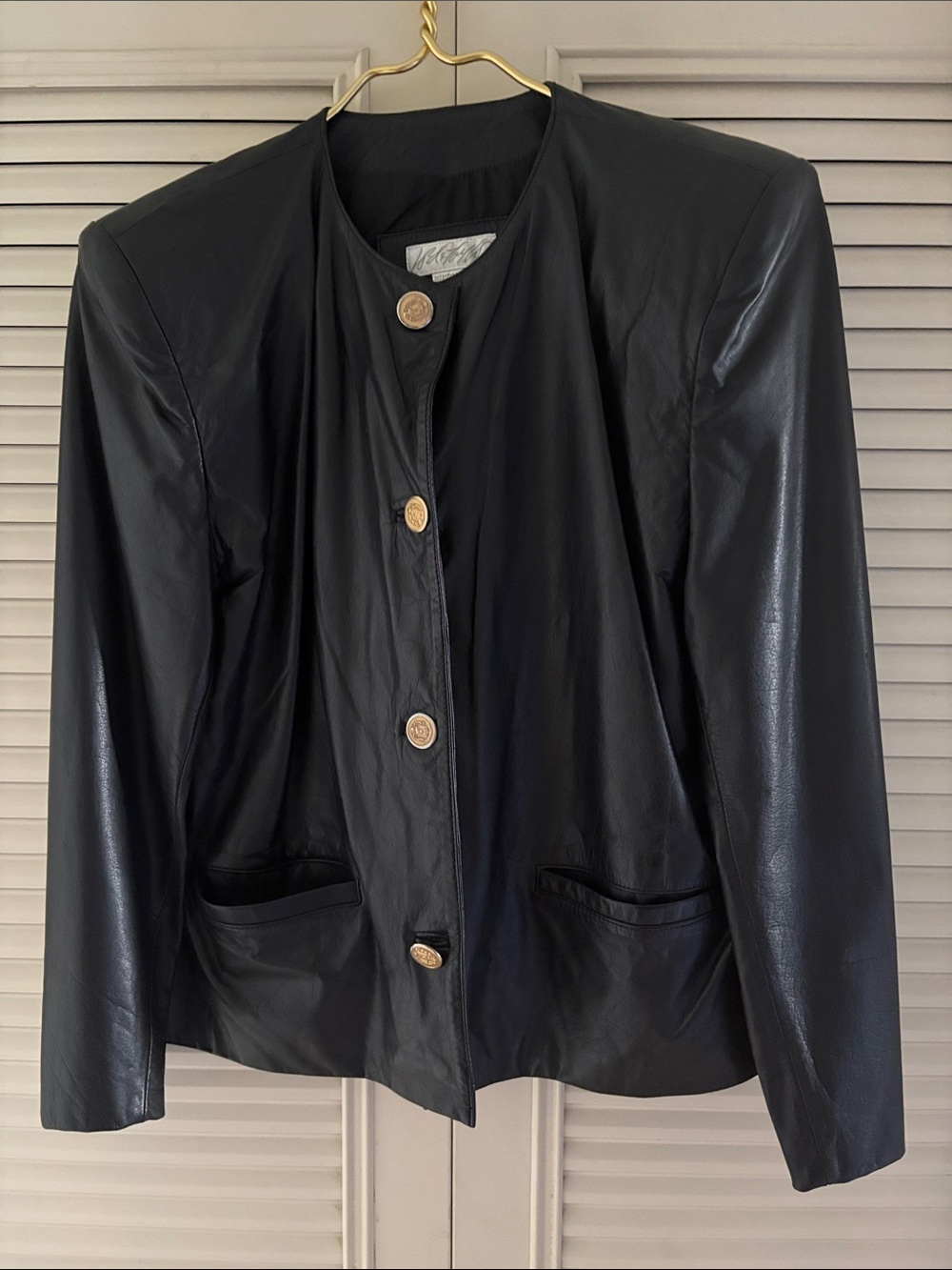 Lord & Taylor Black Leather Jacket with Gold Buttons